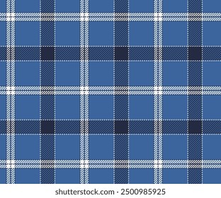 Plaid pattern, blue, white, seamless for textiles and design clothing, skirts, pants, aprons, tablecloths, blankets or decorative fabrics. Vector illustration.