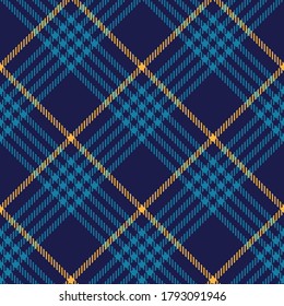 Plaid Pattern In Blue And Yellow. Tartan Woven Pixel Texture For Skirt, Blanket, Throw, Duvet Cover, Or Other Modern Autumn Winter Textile Print.