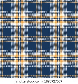 Plaid Pattern In Blue, Yellow, White. Herringbone Textured Seamless Tartan Check Plaid Graphic For Flannel Shirt, Tablecloth, Or Other Modern Spring Summer Autumn Fashion Textile Print.