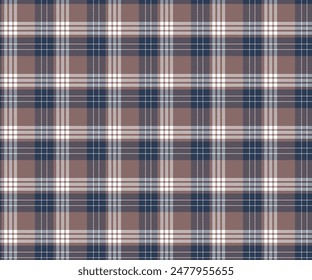 Plaid pattern, brown, blue, white, seamless for textiles, and for designing clothing, skirts, pants or decorative fabric. Vector illustration.