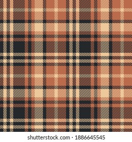 Plaid pattern in brown, orange, beige. Seamless vector background texture. Tartan check plaid for flannel shirt, skirt, blanket, tablecloth, or other modern autumn fashion or home fabric design.