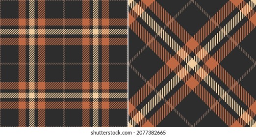 Plaid pattern in brown, orange, beige. Seamless simple diagonal dark tartan check illustration print for spring autumn winter flannel shirt, skirt, blanket, other modern fashion fabric design.