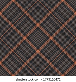 Plaid pattern in brown and orange. Glen seamless tartan check plaid for skirt, tablecloth, blanket, duvet cover, or other modern autumn winter textile print. Hounds tooth tweed texture.