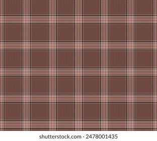 Plaid pattern, brown, white, black, seamless for textiles, and for designing clothing, skirts, pants or decorative fabric. Vector illustration.