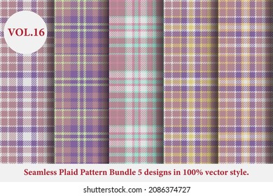 Plaid Pattern Bundle 5 designs Vol.16 Buffalo Vector,Tartan Fabric background wallpaper,Monochrome patterns collection Vector