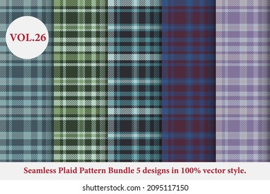 Plaid Pattern Bundle 5 designs Vol.26 Buffalo Vector, Tartan Fabric background wallpaper, Monochrome patterns collection Vector