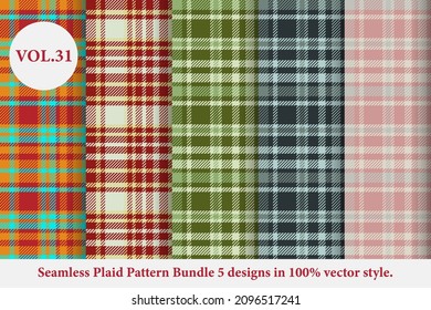 Plaid Pattern Bundle 5 designs Vol.31 Buffalo Vector, Tartan Fabric background wallpaper