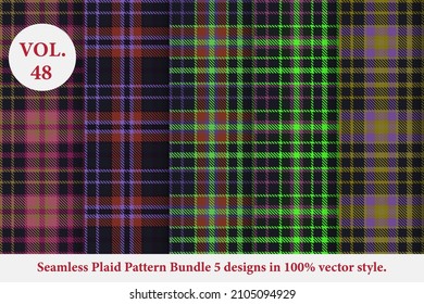 Plaid Pattern Bundle 5 designs Vol.48 Buffalo Vector, Tartan Fabric background wallpaper