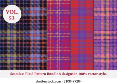 Plaid Pattern Bundle 5 designs Vol.53 Buffalo Vector, Tartan Fabric background wallpaper