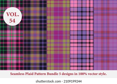 Plaid Pattern Bundle 5 designs Vol.54 Buffalo Vector, Tartan Fabric background wallpaper
