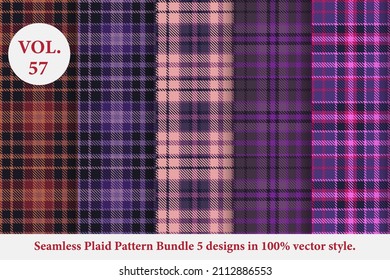 Plaid Pattern Bundle 5 designs Vol.57 Buffalo Vector, Tartan Fabric background wallpaper