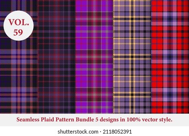 Plaid Pattern Bundle 5 designs Vol.59 Buffalo Vector, Tartan Fabric background wallpaper
