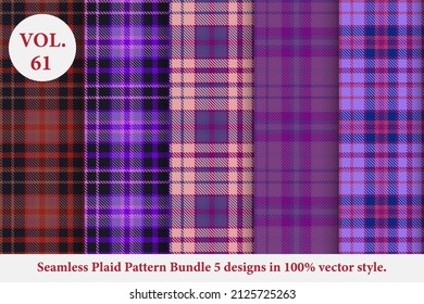 Plaid Pattern Bundle 5 designs Vol.61 Buffalo Vector, Tartan Fabric background wallpaper