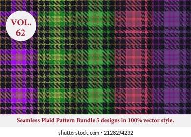Plaid Pattern Bundle 5 designs Vol.62 Buffalo Vector, Tartan Fabric background wallpaper