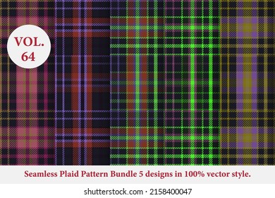 Plaid Pattern Bundle 5 designs Vol.64 Buffalo Vector, Tartan Fabric background wallpaper