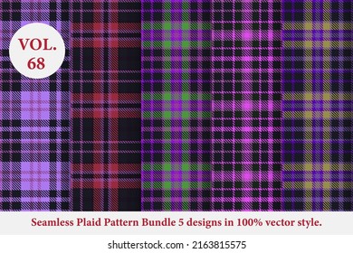 Plaid Pattern Bundle 5 designs Vol.68 Buffalo Vector, Tartan Fabric background wallpaper