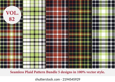 Plaid Pattern Bundle 5 designs Vol.82 Buffalo Vector, Tartan Fabric background wallpaper