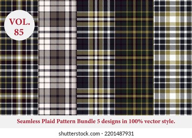 Plaid Pattern Bundle 5 designs Vol.85 Buffalo Vector, Tartan Fabric background wallpaper