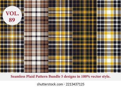 Plaid Pattern Bundle 5 designs Vol.89 Buffalo Vector, Tartan Fabric background wallpaper