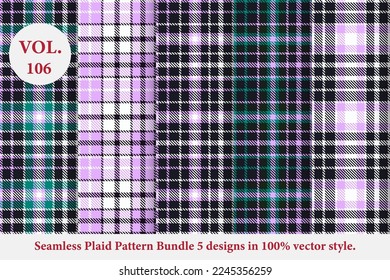 Plaid Pattern Bundle 5 designs Vol.106 Buffalo Vector, Tartan Fabric background wallpaper