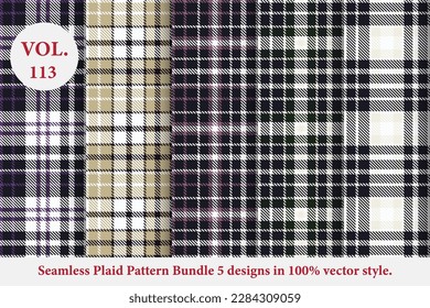 Plaid Pattern Bundle 5 designs Vol.113 Buffalo Vector, Tartan Fabric background wallpaper
