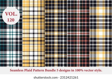 Plaid Pattern Bundle 5 designs Vol.120 Buffalo Vector, Tartan Fabric background wallpaper