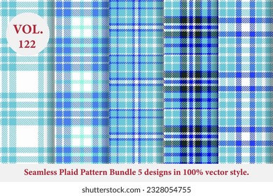 Plaid Pattern Bundle 5 designs Vol.122 Buffalo Vector, Tartan Fabric background wallpaper