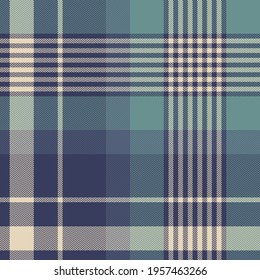 Plaid pattern check in blue, green, beige. Seamless large tartan vector graphic for scarf, flannel shirt, blanket, duvet cover, other modern everyday spring summer autumn fashion textile print.