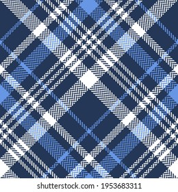 Plaid pattern check in blue and white. Seamless tartan vector graphic for flannel shirt, skirt, scarf, jacket, blanket, throw, other modern spring autumn winter everyday fashion fabric print.