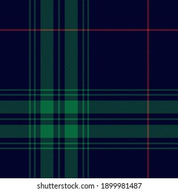 Plaid pattern Christmas in blue, red, green. Textured seamless classic dark New Year tartan check plaid for blanket, duvet cover, tablecloth, or other modern winter holiday fashion textile print.