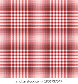 Plaid pattern Christmas glen texture in red and white. Bright seamless tartan tweed check plaid for blanket, duvet cover, tablecloth, or other modern winter holiday textile print.