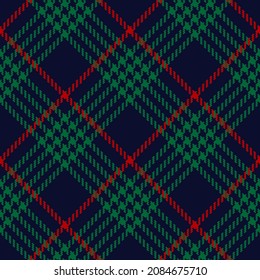 Plaid pattern for Christmas in red, green, navy blue. Seamless asymmetric houndstooth tweed tartan check illustration for skirt, dress, scarf, blanket, other modern winter fashion textile design.