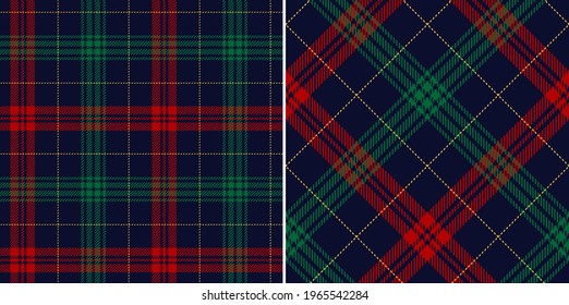 Plaid pattern for Christmas winter in red, green, yellow, navy blue. Seamless multicolored simple tartan check graphic vector for flannel shirt, skirt, throw, other modern festive textile print.