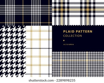 Plaid pattern collection with houndstooth and golden strips