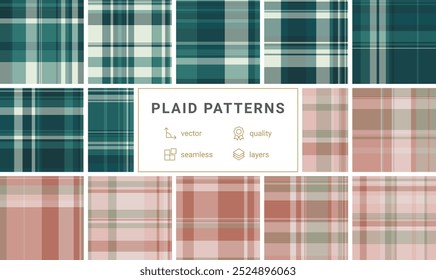 A plaid pattern collection inspired by English textiles, ideal for fabric design, shirts, or old-fashioned yet trendy clothing prints.