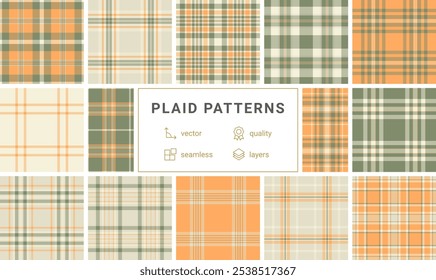 Uma coleção de padrões xadrez inspirada em têxteis ingleses, ideal para design de tecidos, camisas ou estampas de roupas antiquadas, mas modernas.