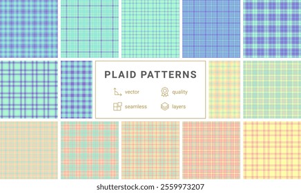 A plaid pattern collection inspired by English textiles, ideal for fabric design, shirts, or old-fashioned yet trendy clothing prints.