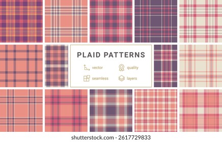 A plaid pattern collection inspired by English textiles, ideal for fabric design, shirts, or old-fashioned yet trendy clothing prints.