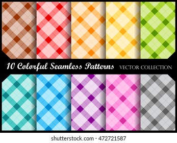 Plaid pattern collection / simple plaid pattern swatches in many colors
