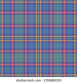 Plaid pattern. Colorful glen check. Seamless multicolored tartan tweed fashion plaid for tablecloth, flannel shirt, skirt, blanket, or other modern spring, summer, autumn textile print.