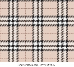 Plaid pattern, cream, black, white, seamless for textiles and designing clothing, skirts, pants, aprons, tablecloths, blankets or decorative fabrics. Vector illustration.