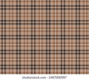 Plaid pattern, cream, brown, white, black, seamless pattern for textiles and designing clothing, skirts, pants, aprons, tablecloths, blankets or decorative fabrics. Vector illustration.