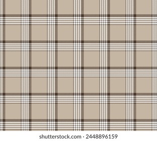 Plaid pattern, cream, white, brown. Seamless background for clothes, skirts, pants or fabric decorations. Vector illustration