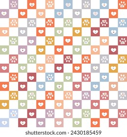 Plaid pattern cute doodle paw prints