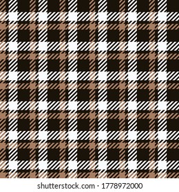 Plaid pattern in dark brown, brown and white. Seamless check plaid graphic pattern background. Vector graphic for scarf, blanket, throw, shirt other fashion textile design