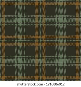 Plaid pattern dark in green and brown. Herringbone textured seamless background graphic art for flannel shirt, skirt, scarf, or other modern everyday casual autumn, winter fashion textile design.