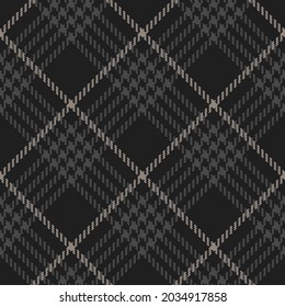 Plaid pattern in dark grey and black for autumn winter prints. Seamless hounds tooth tartan check graphic background for scarf, skirt, blanket, duvet cover, other modern fashion textile design.