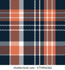 Plaid pattern design with blue, orange and white color. Vector graphic. Texture for jackets, shirt, skirt, clothes, dresses and other textile design. Graphic Design