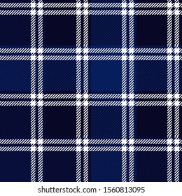 Plaid pattern design in navy, indigo and white. Seamless twill fabric repeat.