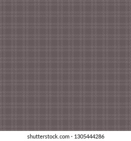 Plaid pattern with double and curly line. Decorative checked background in shades of brown and beige. Textile fabric. Vector illustration.